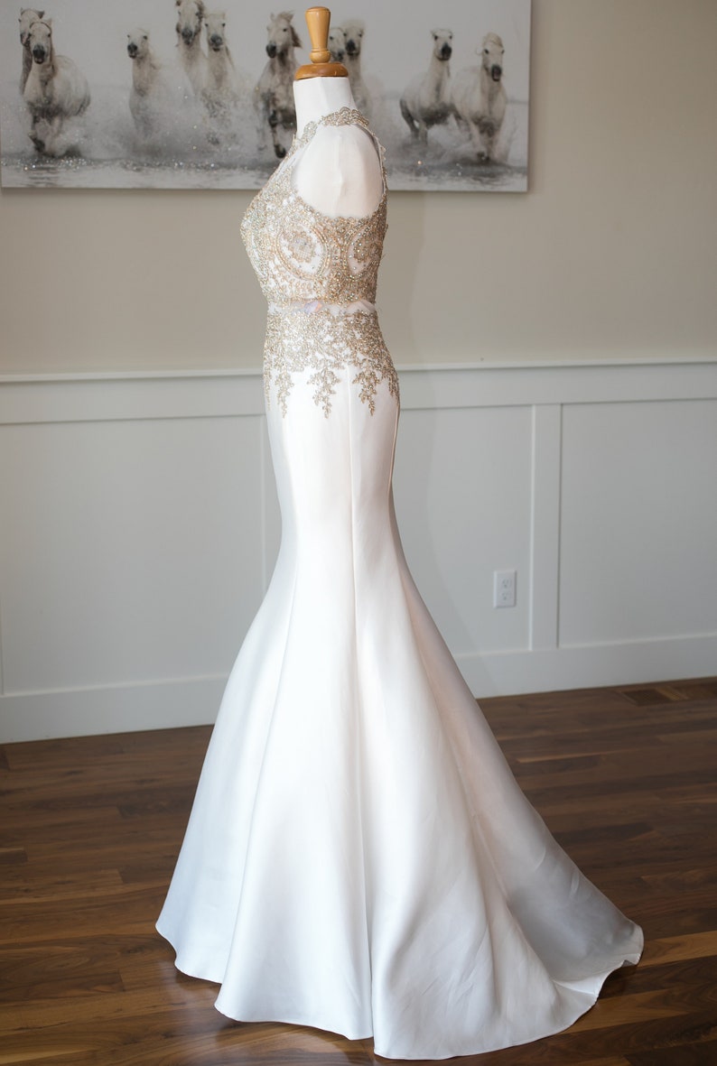 Mermaid White Gold Wedding Dress New Never Worn Jeweled | Etsy