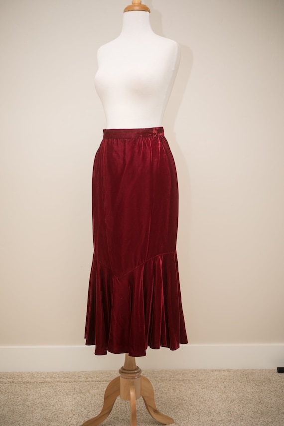 Gunne Sax vintage skirt, maroon pencil skirt, velv