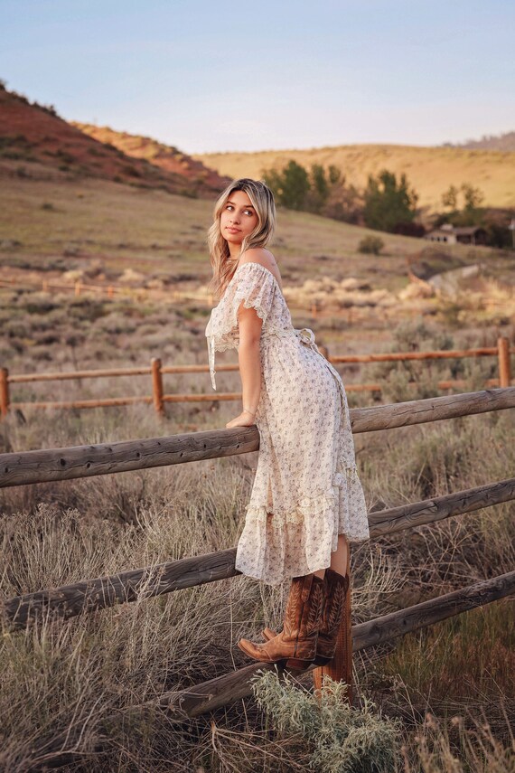 Gunne Sax vintage prairie dress, cotton off shoul… - image 5
