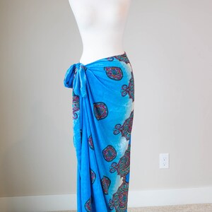 Handmade Turkish Print Silky Tie skirt, adjustable beachwear dress, blue