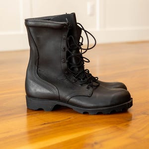 Vintage Black Leather Military Combat Boots, New Steel Toe  display picture 2
