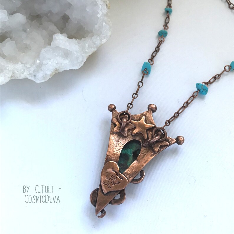 Snake Necklace Rustic Copper Necklace Oxidized Copper Jewelry Unique Chrysocolla Necklace Botryoidal Chrysocolla Copper Snake Necklace