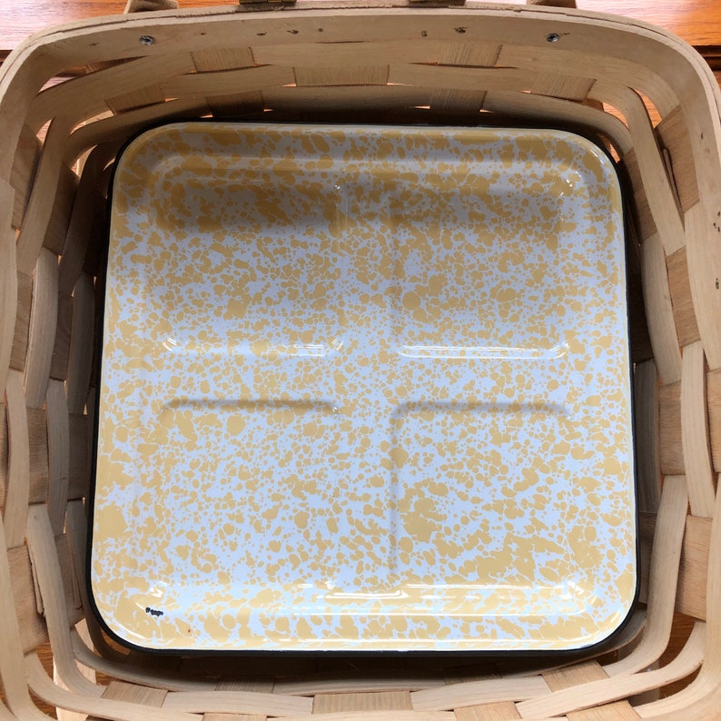 Basketville Vintage Picnic Basket with enamel plates