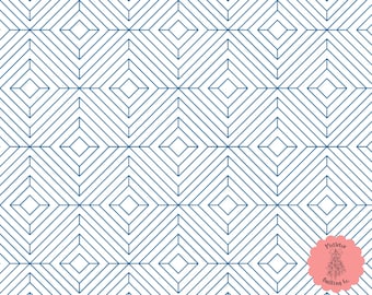 May include: A seamless pattern of overlapping blue squares on a white background. The squares are made up of thin lines that create a geometric design.