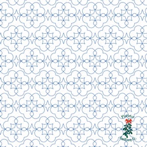May include: A seamless pattern of blue star and flower shapes on a white background. The pattern is repeated throughout the image. The text "Kimberlee Quilting Co." is in the bottom right corner of the image.