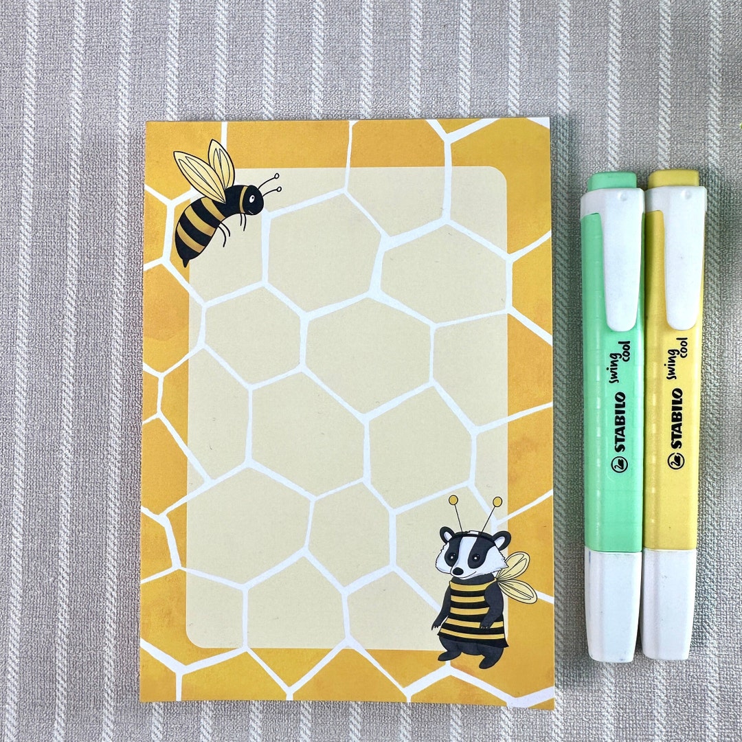 Bee A6 Tear off Notepad 50 Sheet Glued Notepad Cute Bee Theme Notepad