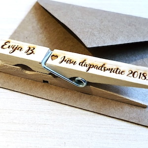 Pinces à linge en bois personnalisées 20 pcs | Épingles à linge gravées au laser | Pinces à linge personnalisées | Décoration de fête | Pinces à bois | Cadeau de mariage