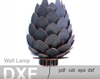 Template for Laser Cut Wooden Lampshade | Wall Lamp Vector File | DXF pdf eps cdr + Instructions | Pine Cone Light | Pineapple Lamp | BRA