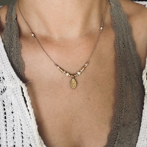Macrame necklace boho ethno hippie necklace jewelry braided choker beads gold