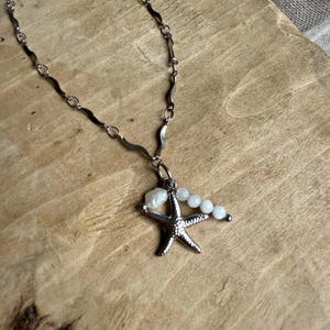 Starfish necklace silver, pearls freshwater pearl hoops, link design jewelry, modern shape, pattern, boho waterproof jewelry