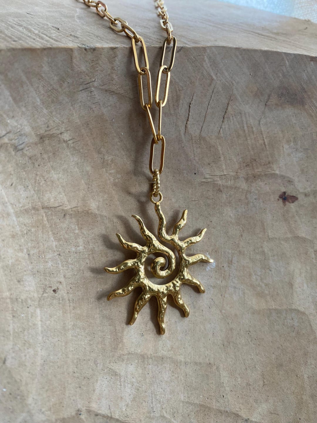 Sun Pendant Necklace Brass Jewelry Gold or Silver - Designer