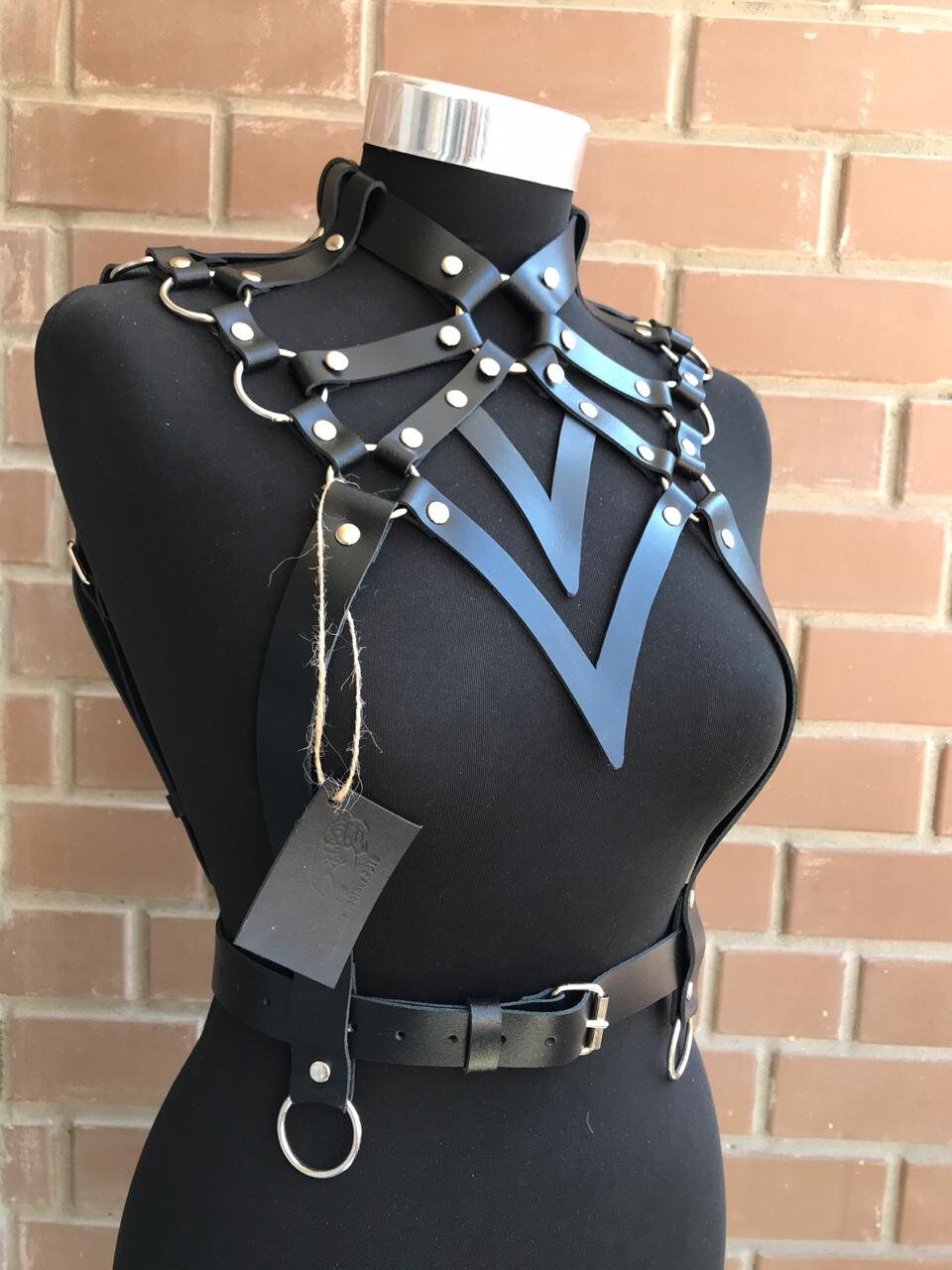 Leather harness women full body harness lingerie open bra Etsy