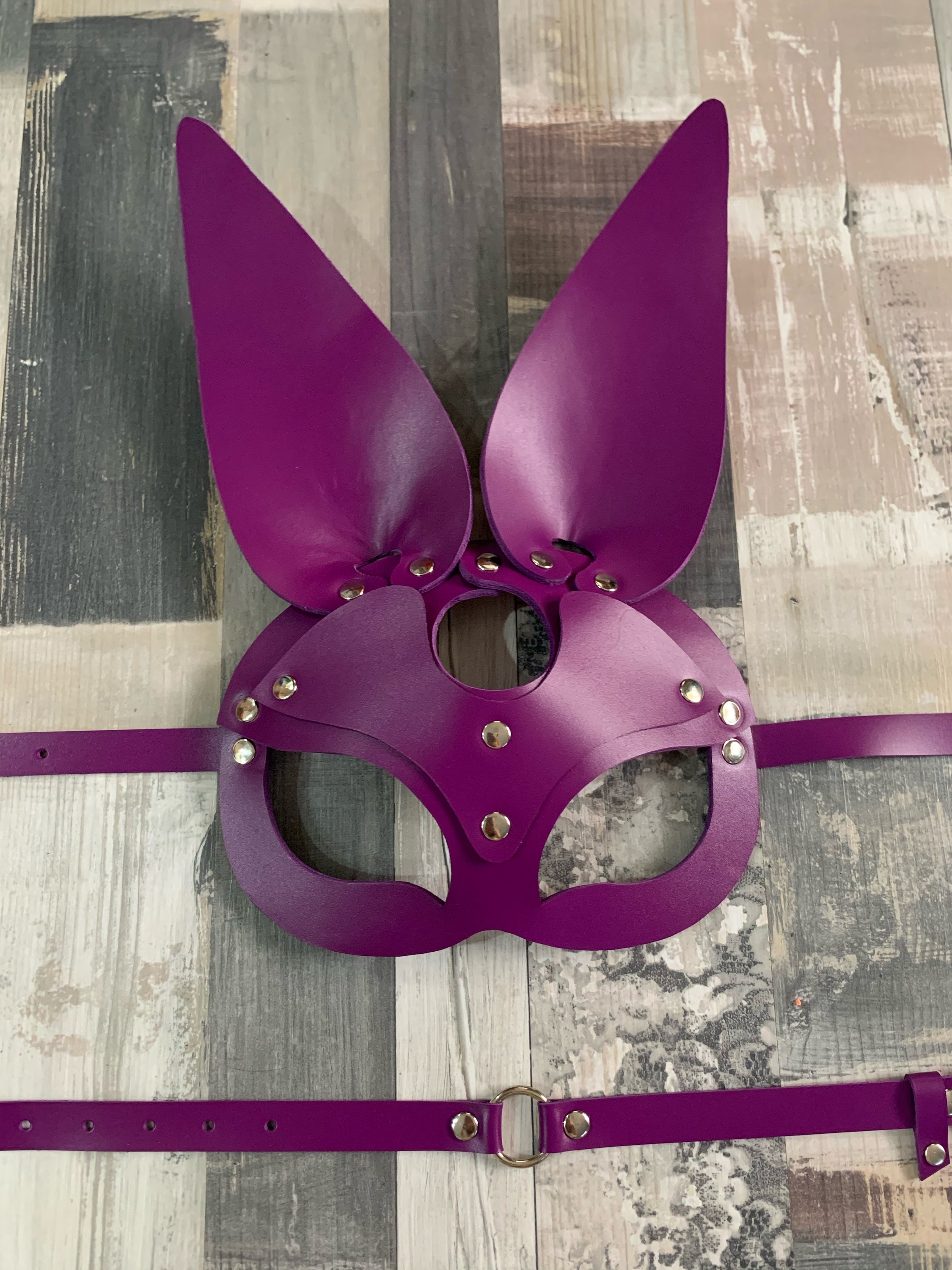 Leather Rabbit Mask Bunny Mask Leather Choker Bdsm Fetish Etsy Canada