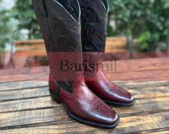 Handmade Leather Cowboy Boots: Western Rodeo Vintage Riding Boots