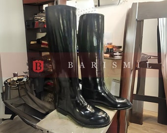 Black Leather Riding Boots | Handmade Officer Uniform Boots | Tall Cosplay Boots | Military Equestrian Style | Custom Fit by Barismil