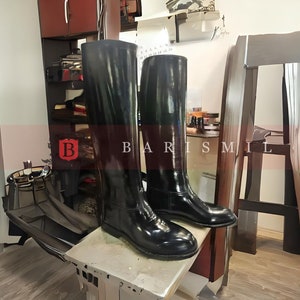 Handcrafted Black Leather Long Boot | Leather Officer Boots | Cosplay Uniform | Cowboy Long Boot | Polo horse Riding Work Wear Boots