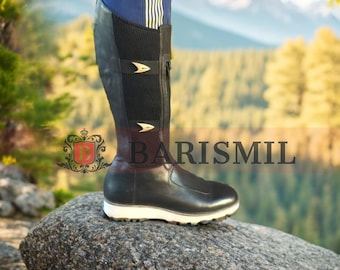 Custom Black Leather Uniform Boots | Medieval Long Boot | Fashion Leather Boots | Leather Combat Boots For Men and Women