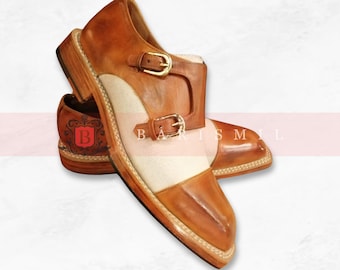 Zapatos de doble hebilla de cuero marrón hechos a mano - Zapatos de vestir formales Spectator a medida