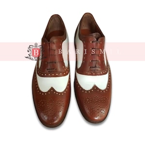 Handmade Leather Spectator Shoes | Goodyear Welted Lace Up Leather Dress Shoes | Custom Made Men&#39;s Formal Shoes | Oxford Leather Shoes