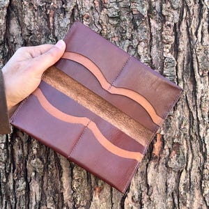 Cartera larga de cuero genuino hecha a mano / Cartera de mujer personalizada / Cartera de cuero / Tarjetero / Regalo de cumpleaños para mamá.