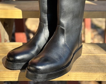 Handmade Black Leather Cosplay Combat Boots Custom Cosplay Officer Uniform Boots Space Force Fleet Boots