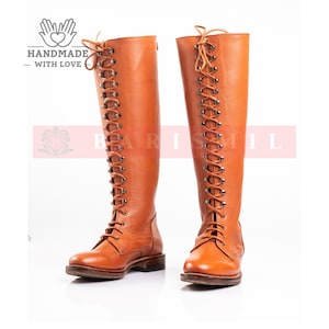 Handmade Leather Lace-Up Riding Boots: Knee High Victorian Equestrian and Cosplay Boots
