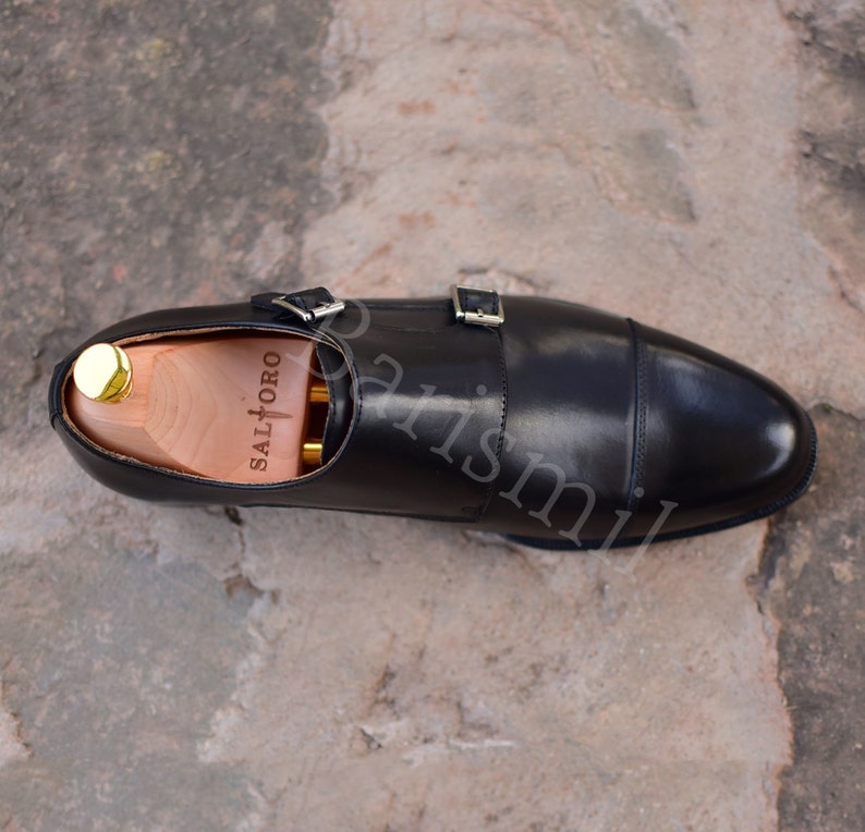 double monk shoes, men dress shoes black monk strap shoes.