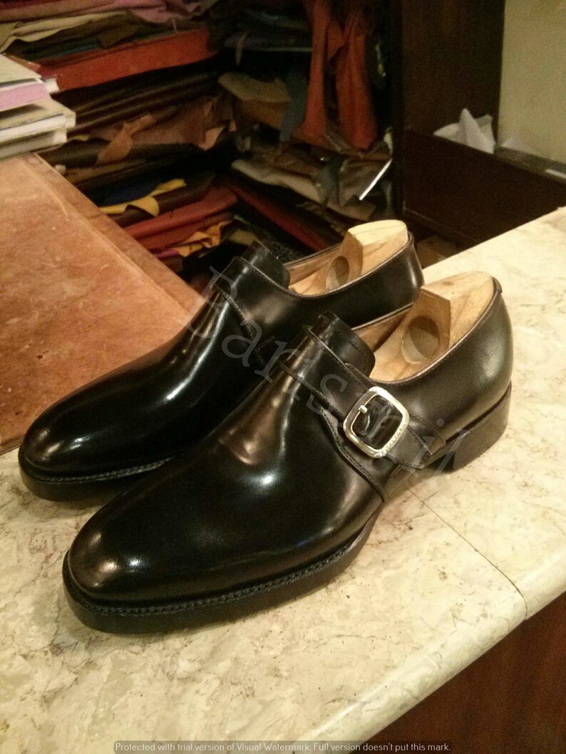 monk strap shoes, men dress shoes with buckle black leather shoes.
