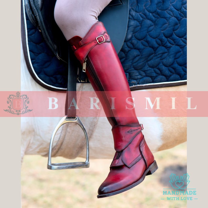 Handmade Red Leather Riding Boots: Women & Men Equestrian Polo Dressage ...
