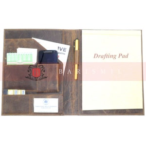 Portafolio de cuero / Portafolio grande con bloc de notas / Organizador de negocios de cuero / Portafolio de cuero con bloc de notas Regalos de graduación