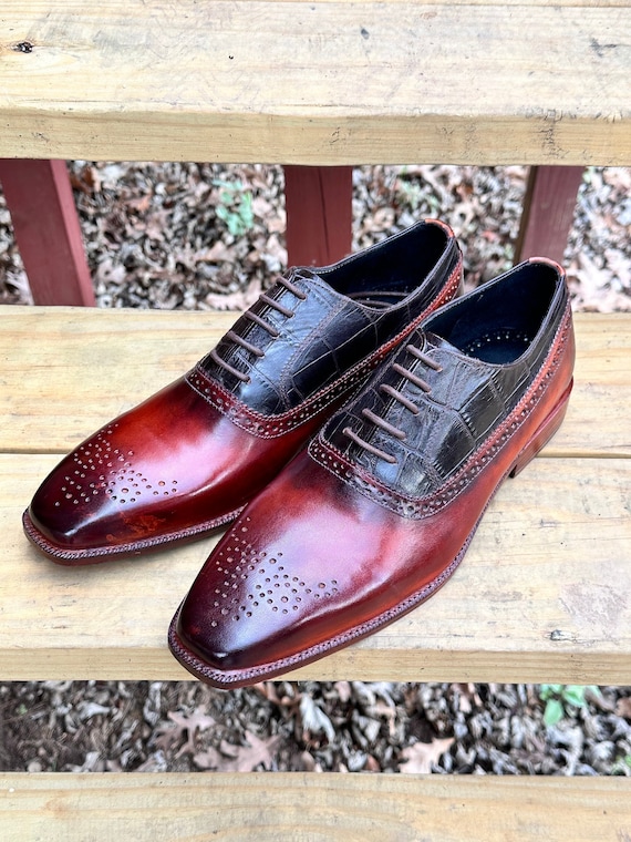mens leather dress shoes canada Handmade Oxblood Leather Oxford Shoes: Men's Goodyear Welted Dress Shoes