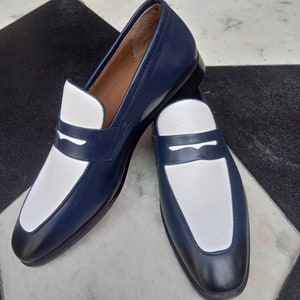 Mens Handmade Spectator Shoes Blue and White Leather Mens - Etsy