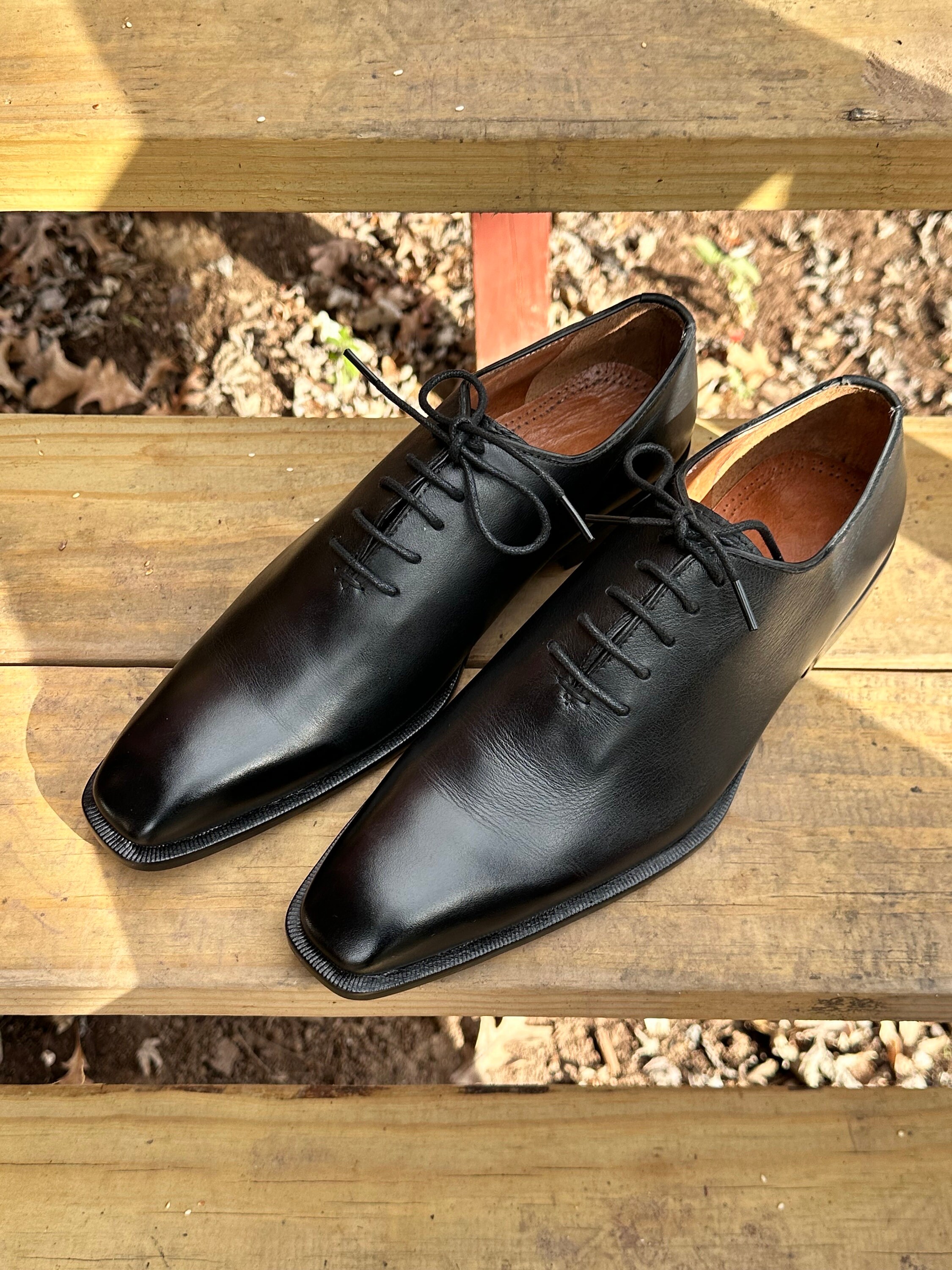 Handmade Black Calf Leather Oxfords: Men's Whole Cut Dress Shoes Handmade Black Calf Leather Oxfords: Men's Whole Cut Dress Shoes
