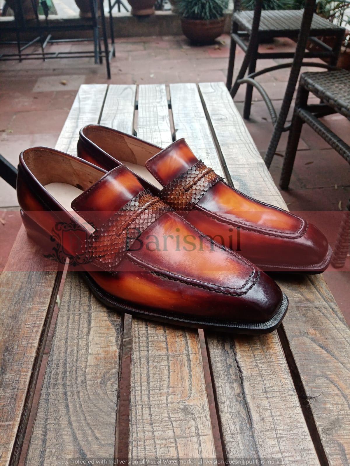 ?Men\'s Cognac Leather Faux Slip-on Moc Toe Classic Non Slip Penny Loafers Daren Men main image 2