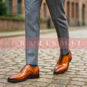 Handmade Tan Patina Oxford Shoes: Goodyear Welted Wholecut Leather Dress Shoes image 4
