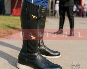 Handmade Black Leather Cosplay Boots: Sci-Fi Discovery Uniform Costume Shoes
