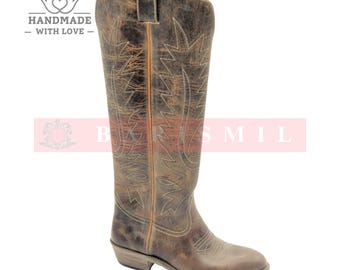 Rustikale Braune Leder Cowboy Boots | Damen Handgefertigter Western im Rodeo Stil