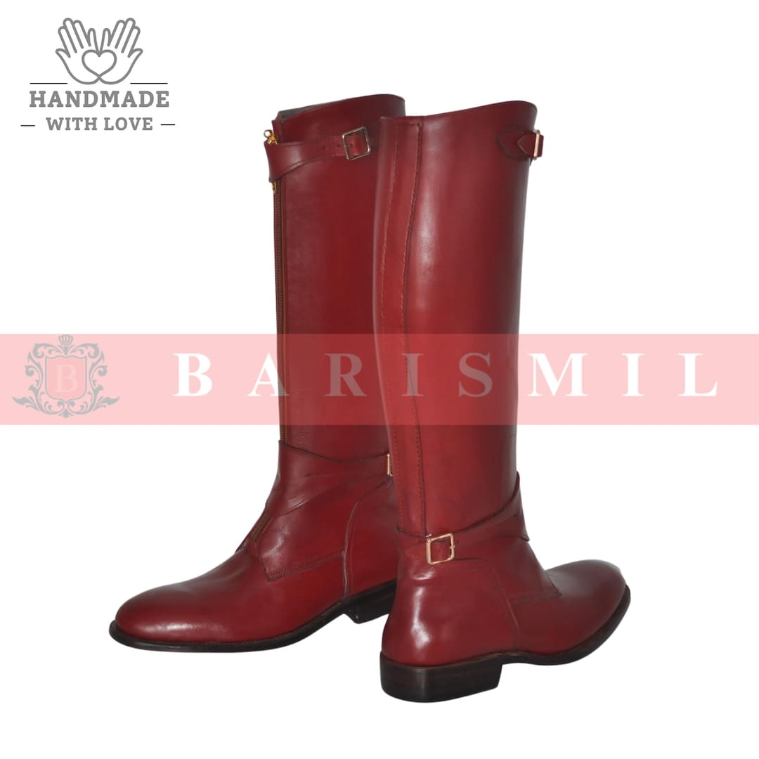 Red Calf Riding Boot Handmade Red Leather Riding Boots With Zipper: Custom Fit Equestrian ...