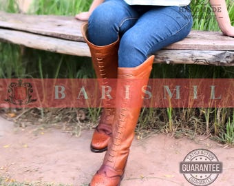 Handmade Tan Leather Lace-Up Boots | Victorian Equestrian Style