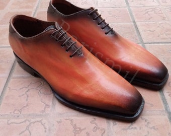 Handmade Leather Oxford Dress Shoes: Patina Whole-Cut, Hand-Welted