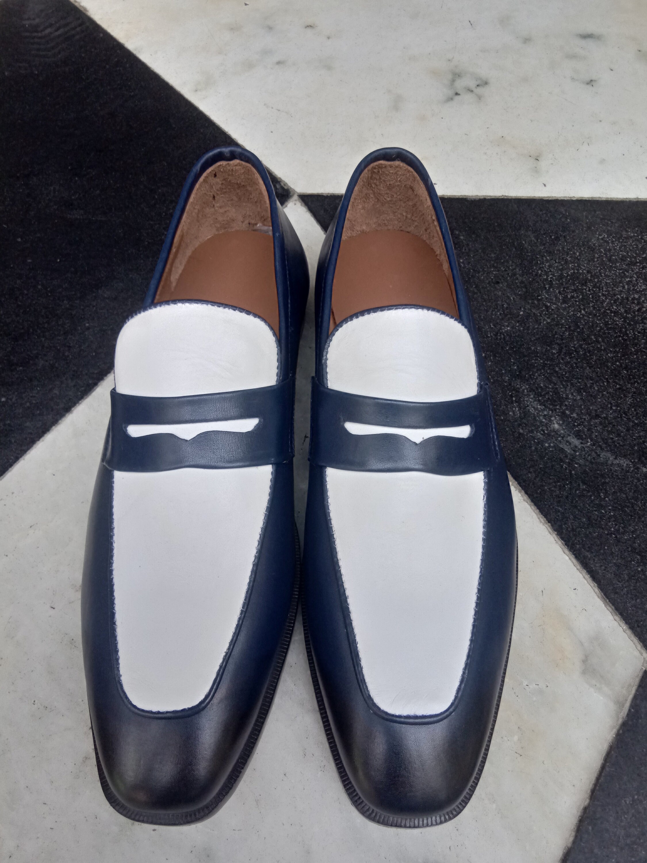 Mens Handmade Spectator Shoes Blue and White Leather Mens - Etsy