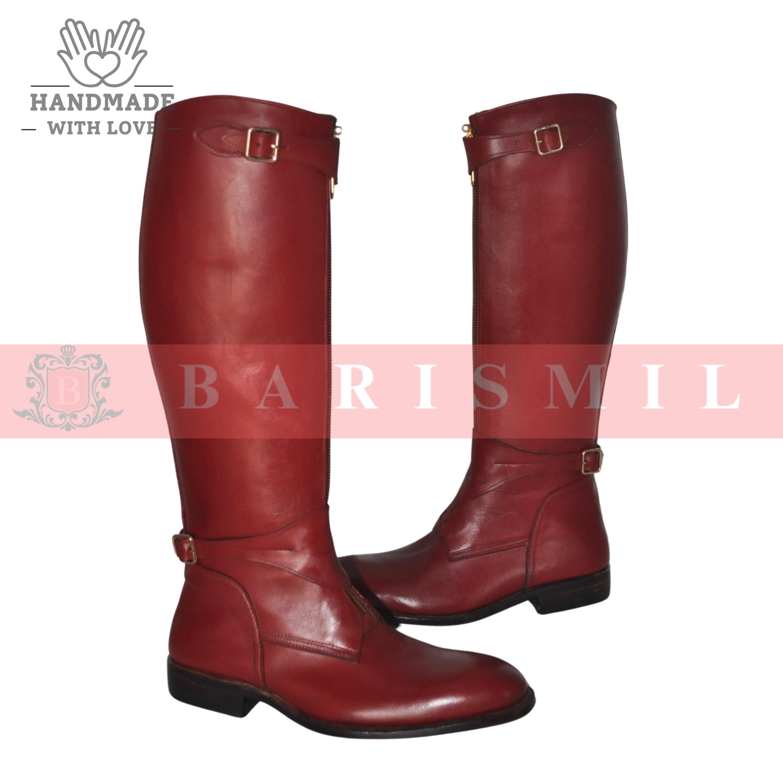 Red Color Boots For Riding Handmade Red Leather Riding Boots With Zipper: Custom Fit Equestrian ...