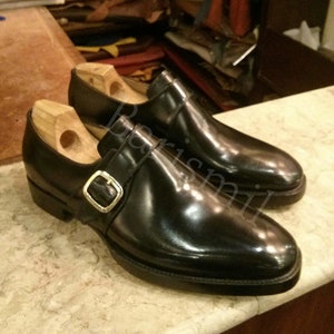 monk strap shoes, men dress shoes with buckle black leather shoes.