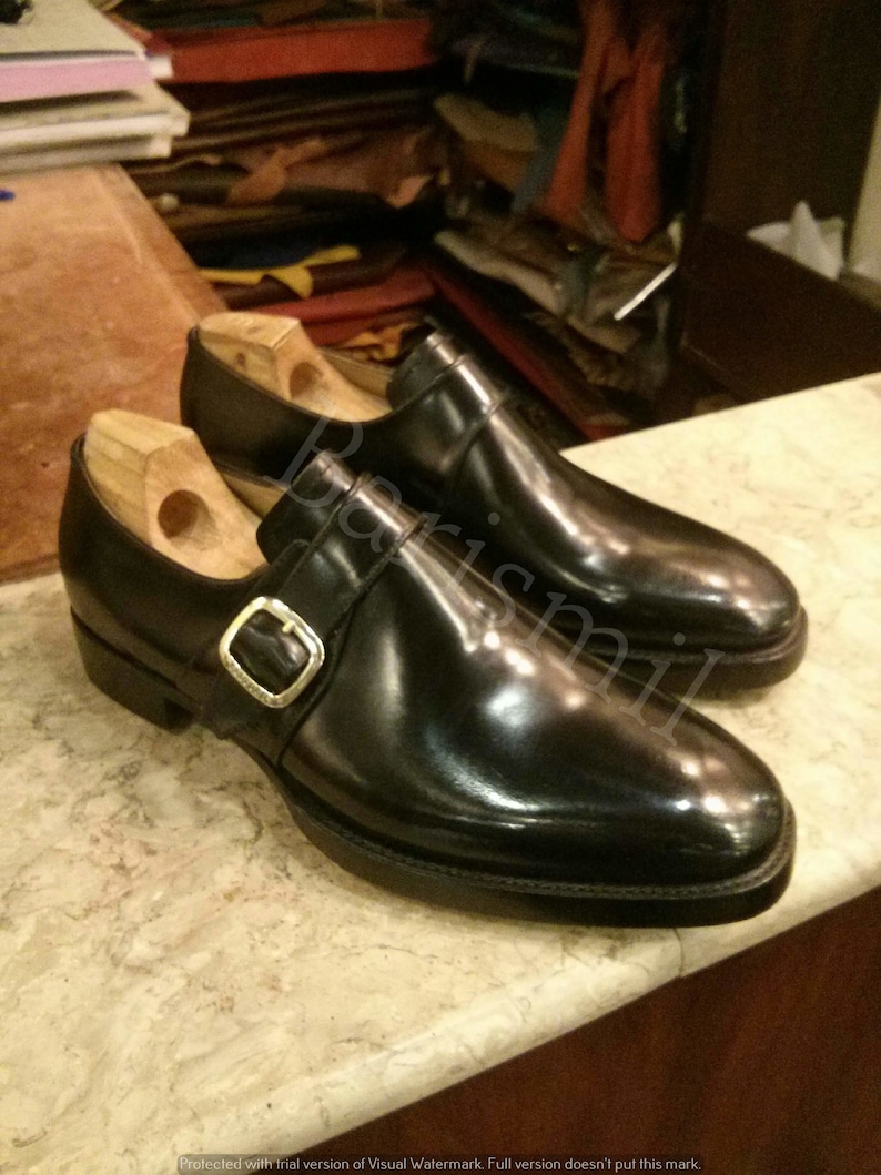 monk strap shoes, men dress shoes with buckle black leather shoes.