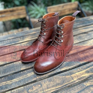 Handmade Brown Leather Combat Boots for Men & Women | Medieval Shoes | World War Boots | Custom Field Boots | Lace Up Ankle Dress Boots.