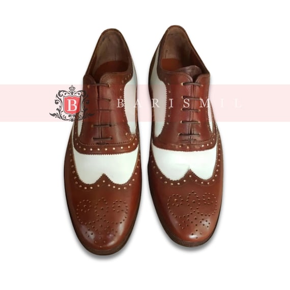 Handmade Leather Two Tone Spectator Shoes: Goodyear Welted Oxford Dress Shoes