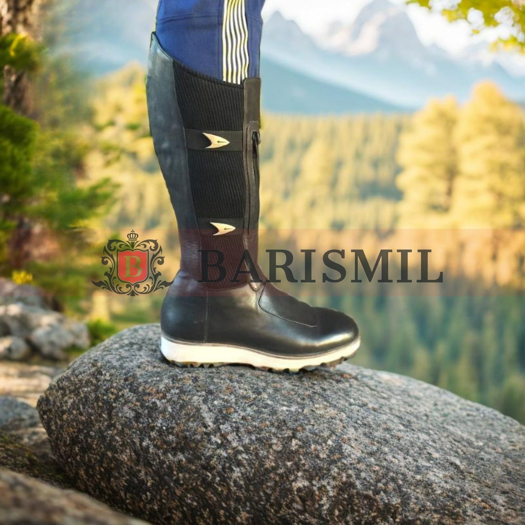 Custom Black Leather Uniform Boots Medieval Long Boot Fashion Leather