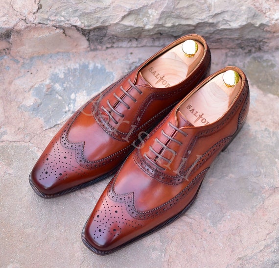 Handmade Brown Italian Leather Wingtip Oxford Shoe Leather Handmade Wingtip Oxford Shoes main image 3