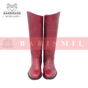 Handmade Burgundy Leather Riding Boots: Custom Knee-High Cowboy Boots