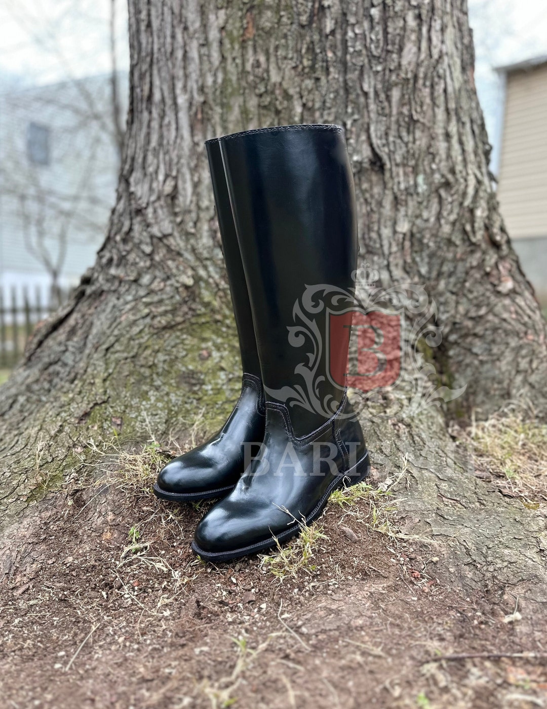 Leather Officer Uniform Boots Handcrafted Black Leather Long Boot